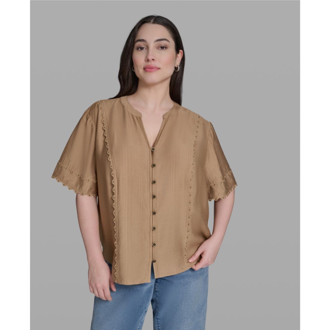 Karl Lagerfeld Paris Plus Size Rayon-Blend V-Neck Top