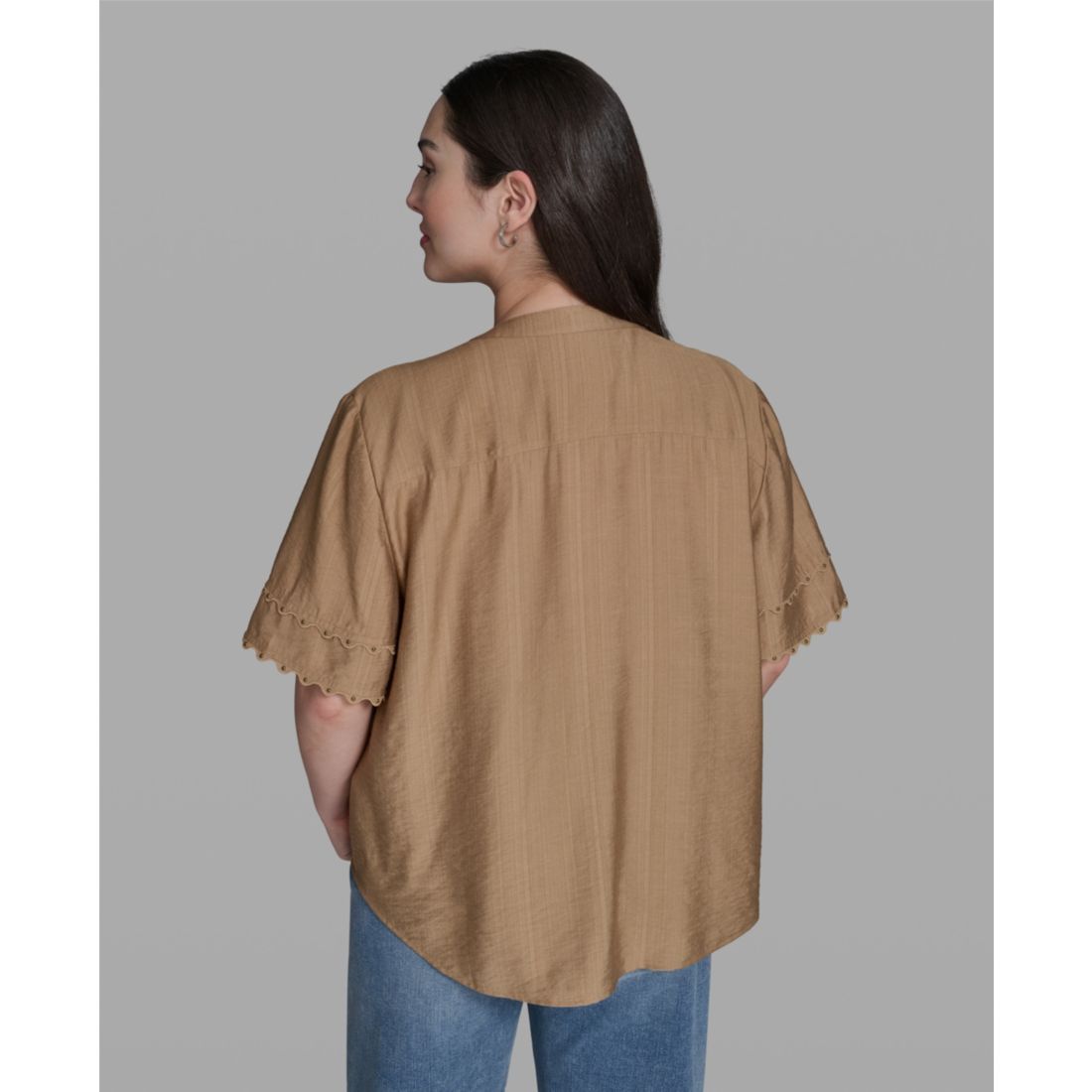 Karl Lagerfeld Paris Plus Size Rayon-Blend V-Neck Top