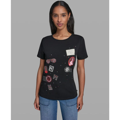 Karl Lagerfeld Paris Women's Logo Motif Crewneck T-Shirt
