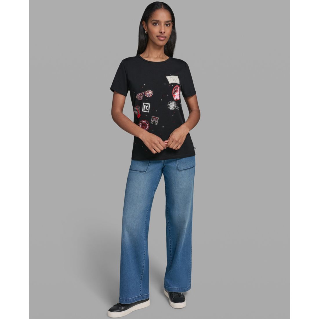 Karl Lagerfeld Paris Women's Logo Motif Crewneck T-Shirt