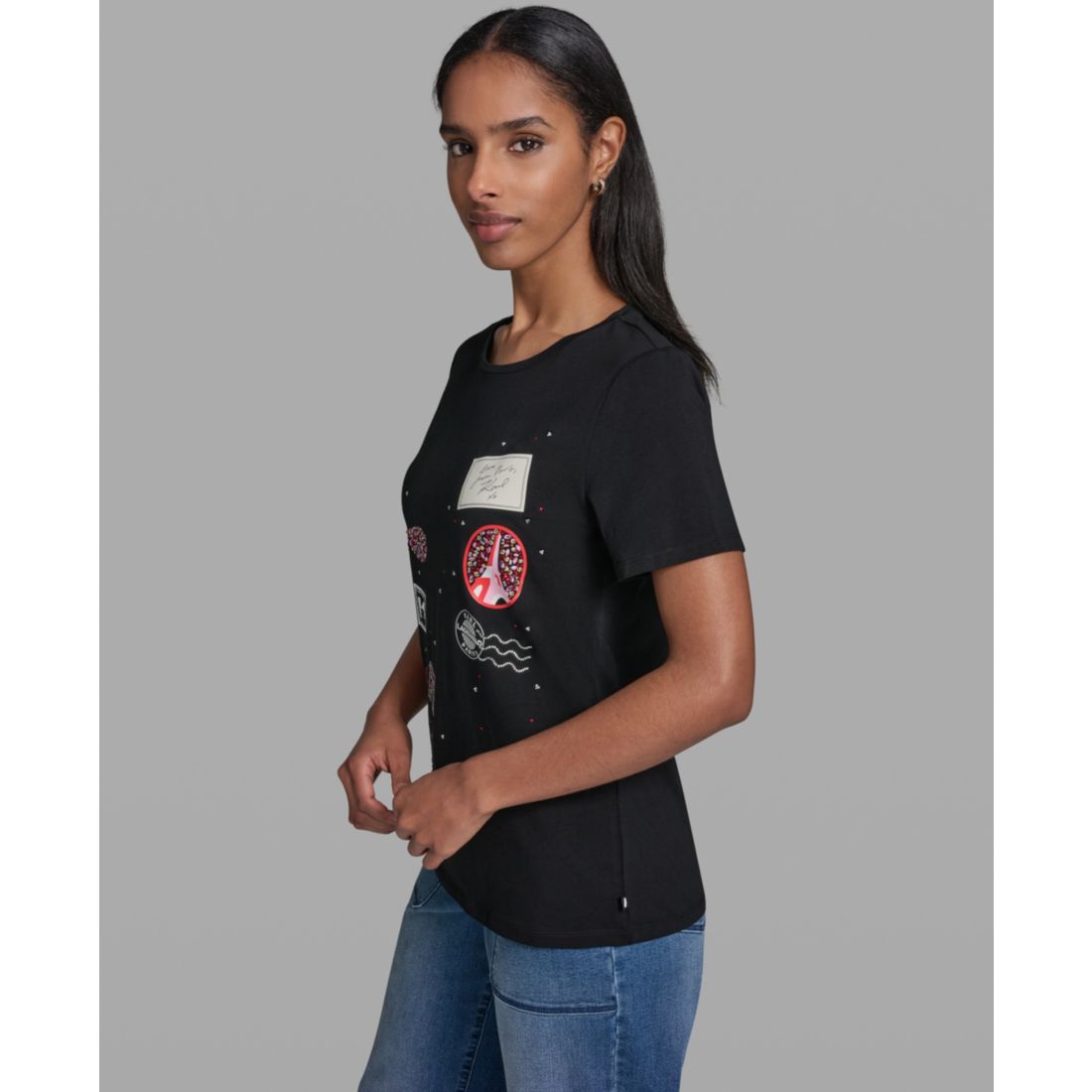 Karl Lagerfeld Paris Women's Logo Motif Crewneck T-Shirt