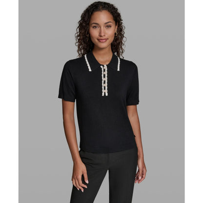 Karl Lagerfeld Paris Women's Short-Sleeve Collared Sweater