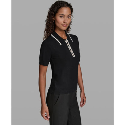 Karl Lagerfeld Paris Women's Short-Sleeve Collared Sweater