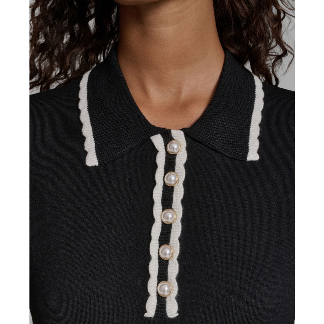 Karl Lagerfeld Paris Women's Short-Sleeve Collared Sweater
