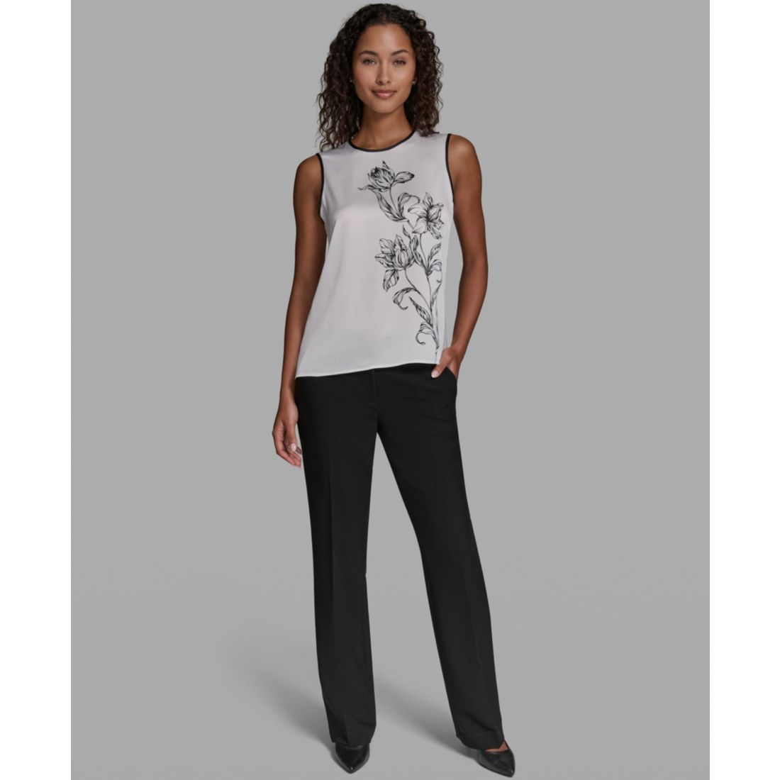 Karl Lagerfeld Paris Women's Woven Crew Neck Top