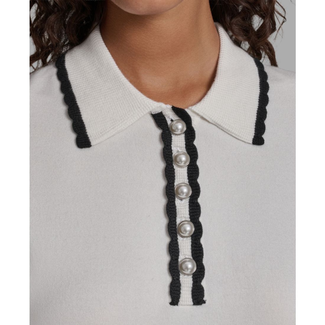 Karl Lagerfeld Paris Women's Short-Sleeve Collared Sweater