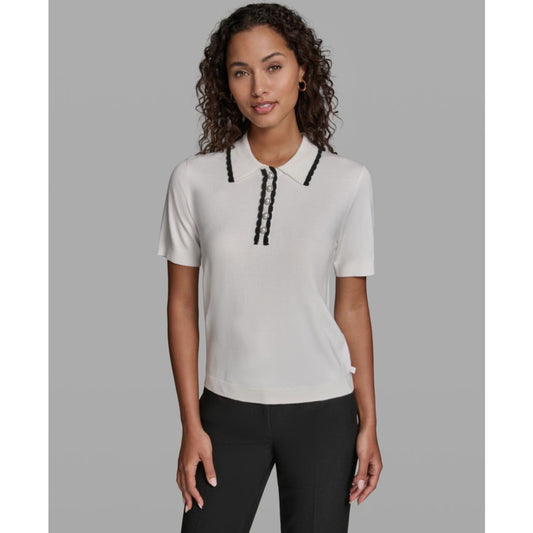 Karl Lagerfeld Paris Women's Short-Sleeve Collared Sweater