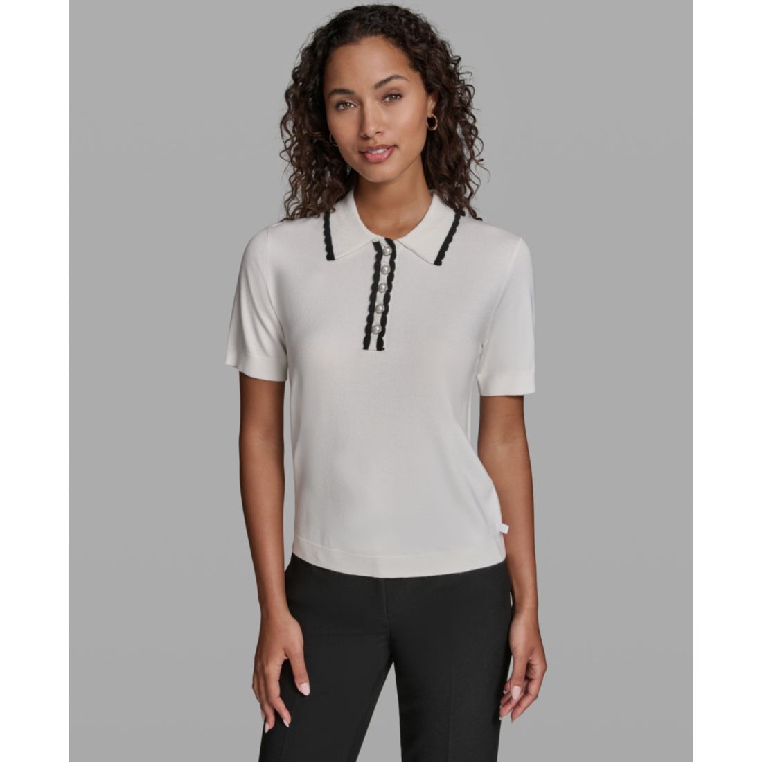 Karl Lagerfeld Paris Women's Short-Sleeve Collared Sweater