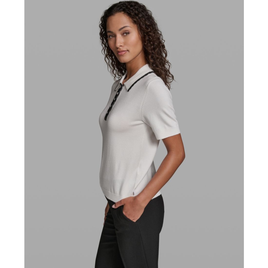 Karl Lagerfeld Paris Women's Short-Sleeve Collared Sweater