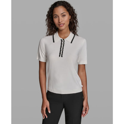 Karl Lagerfeld Paris Women's Short-Sleeve Collared Sweater