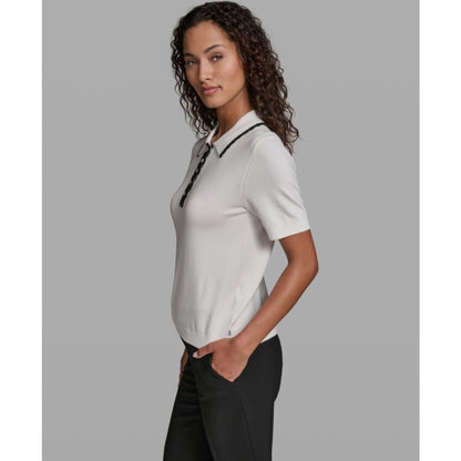 Karl Lagerfeld Paris Women's Short-Sleeve Collared Sweater
