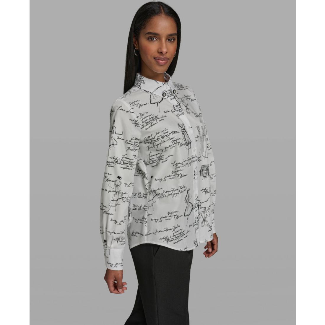 Karl Lagerfeld Paris Women's Collared Woven Blouse
