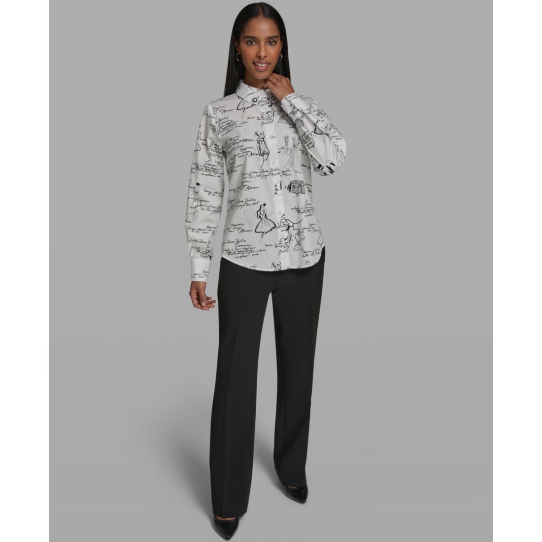 Karl Lagerfeld Paris Women's Collared Woven Blouse