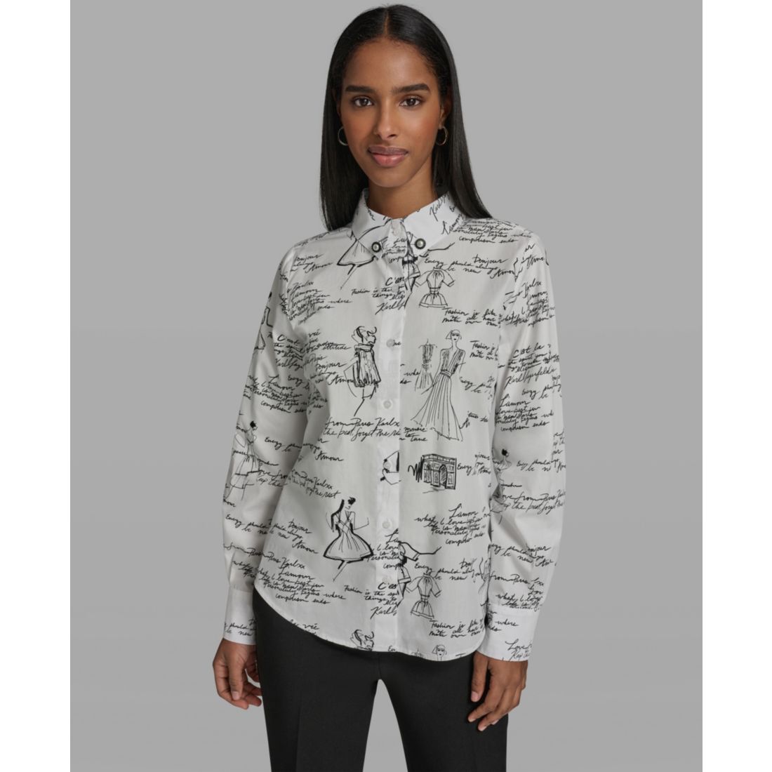 Karl Lagerfeld Paris Women's Collared Woven Blouse