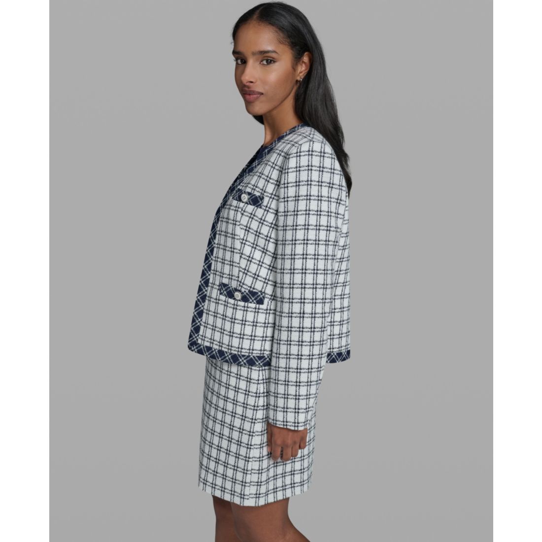 Karl Lagerfeld Paris Women's Open-Front Checkered Jacket