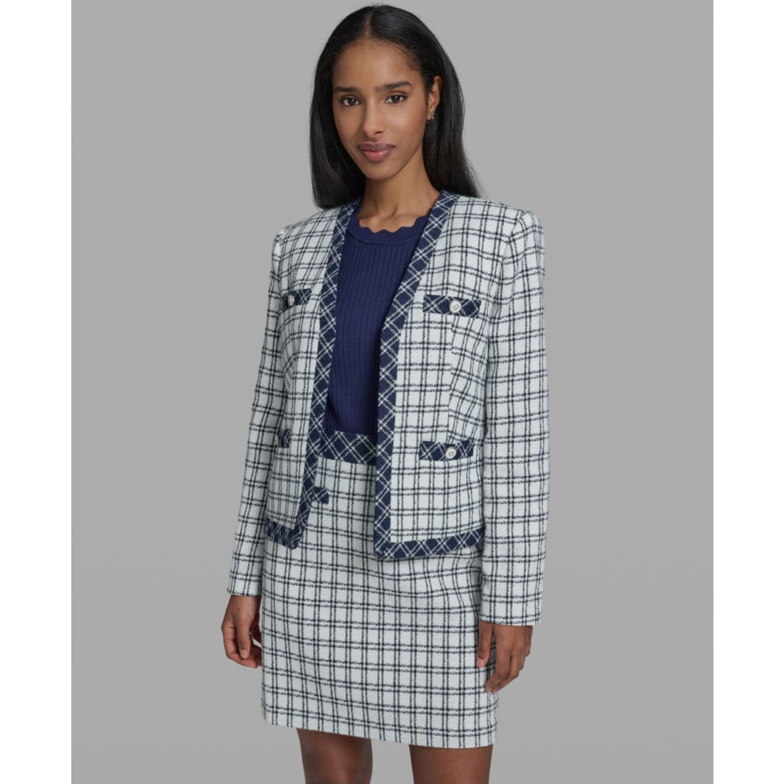 Karl Lagerfeld Paris Women's Open-Front Checkered Jacket