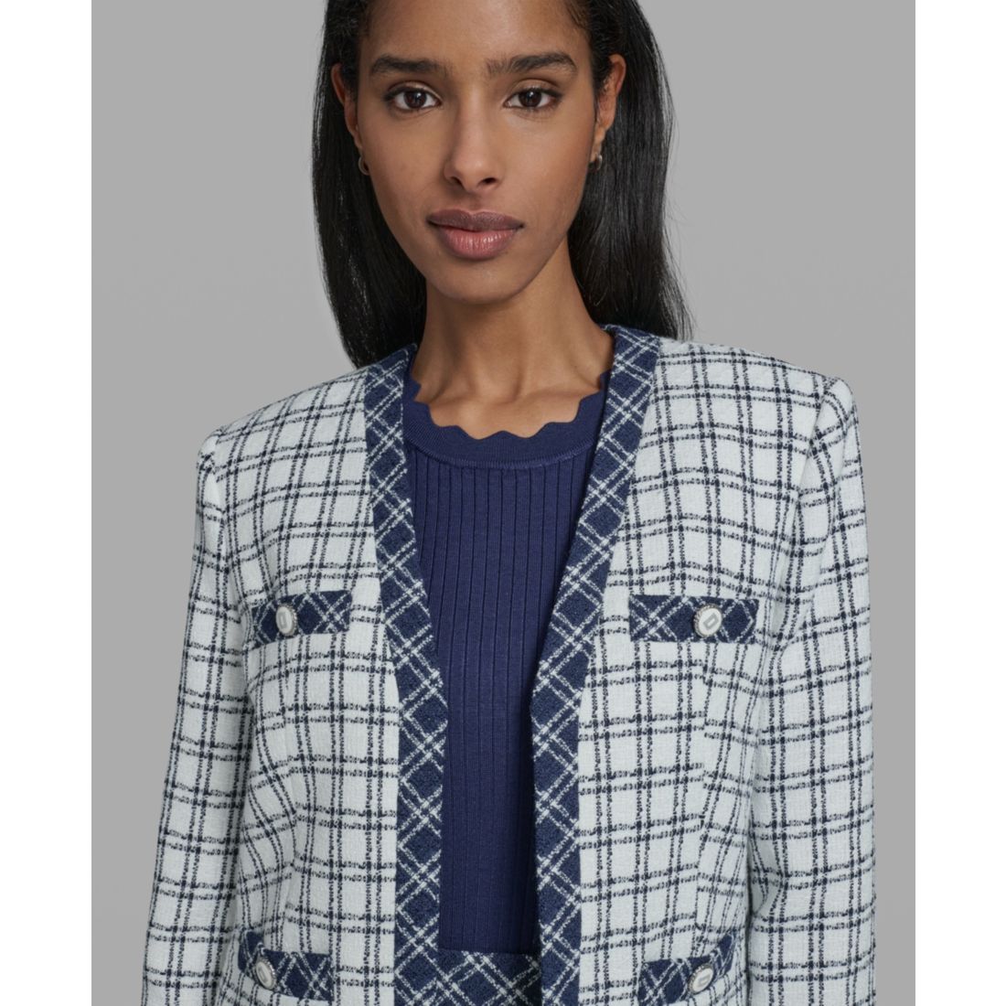 Karl Lagerfeld Paris Women's Open-Front Checkered Jacket