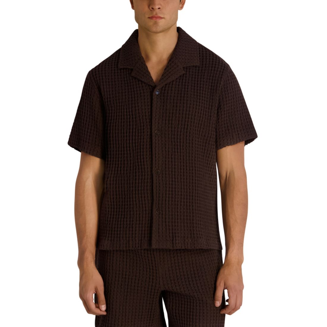 Karl Lagerfeld Paris Men's Camp Collared Textured Short-Sleeve Woven Shirt
