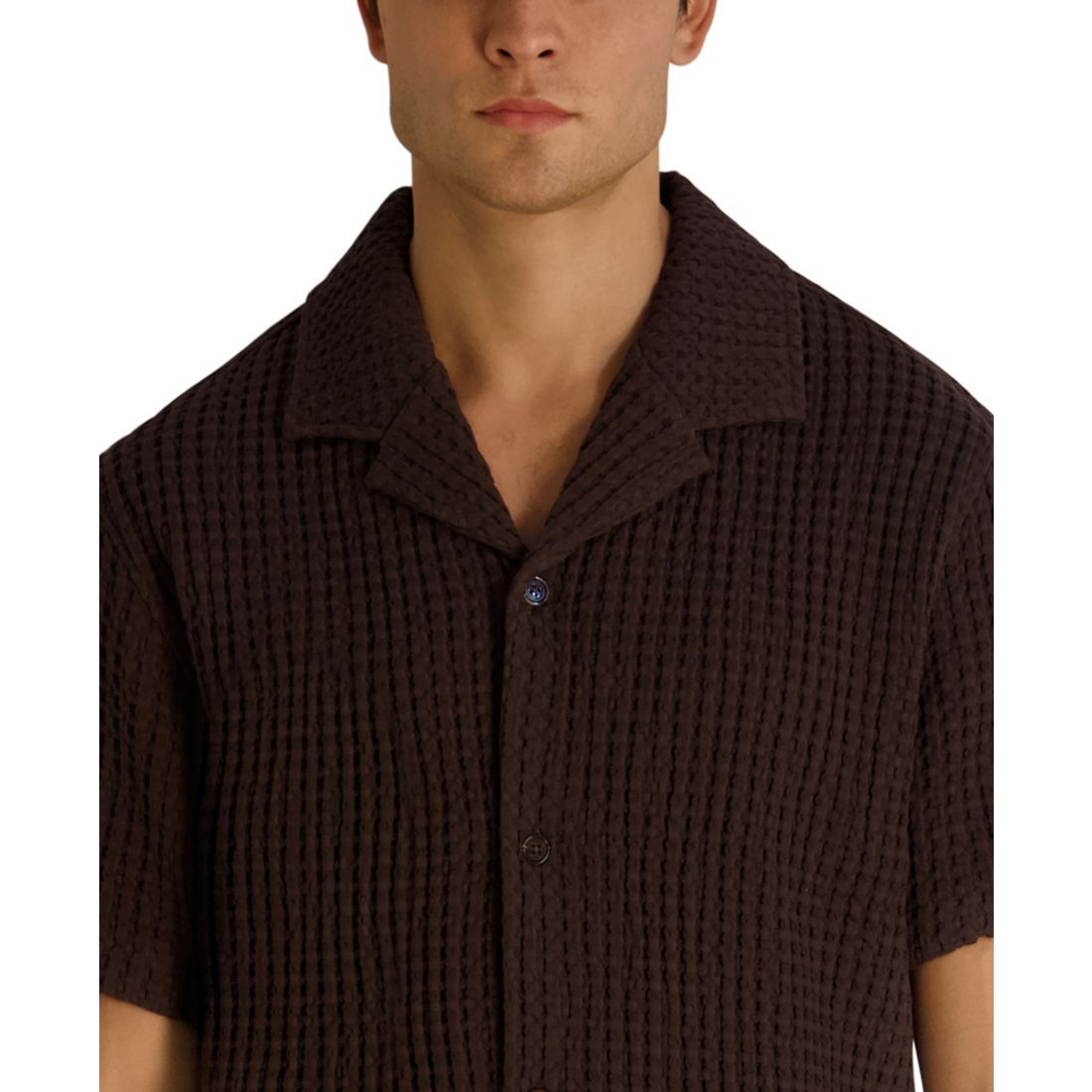 Karl Lagerfeld Paris Men's Camp Collared Textured Short-Sleeve Woven Shirt