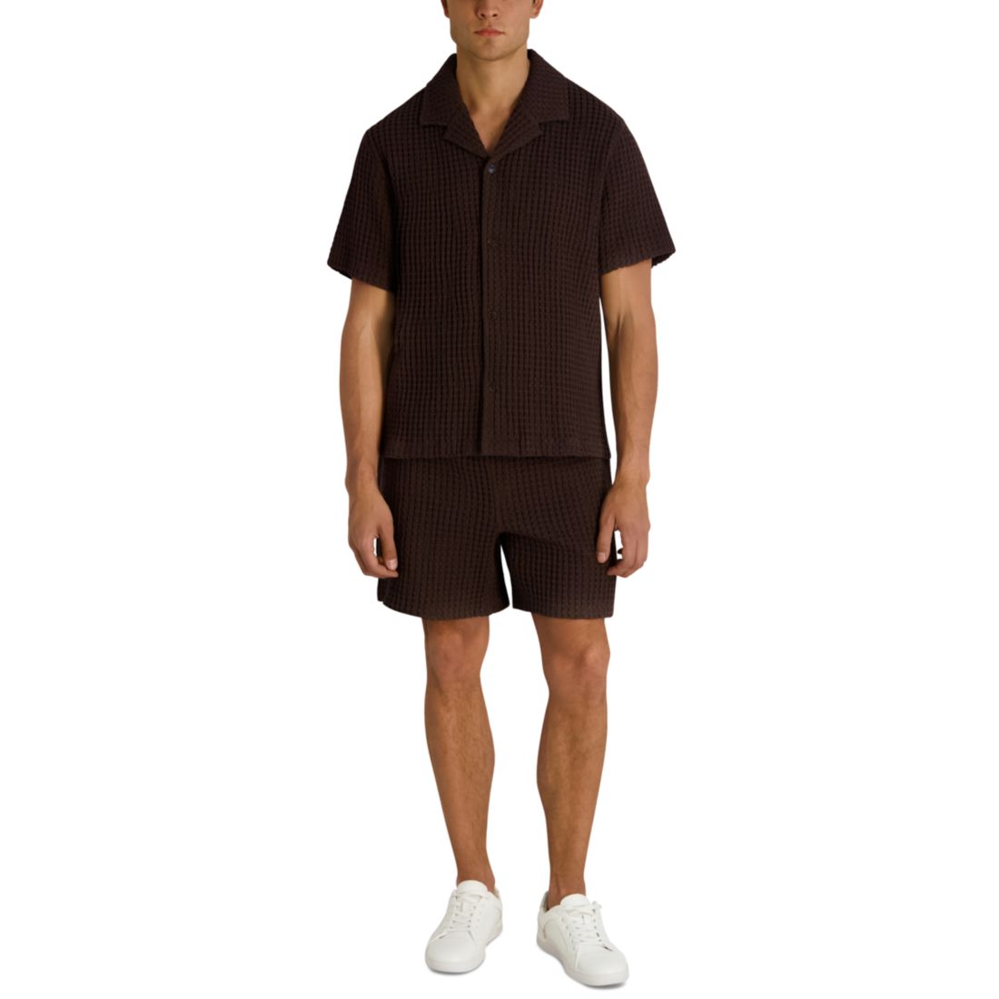 Karl Lagerfeld Paris Men's Camp Collared Textured Short-Sleeve Woven Shirt