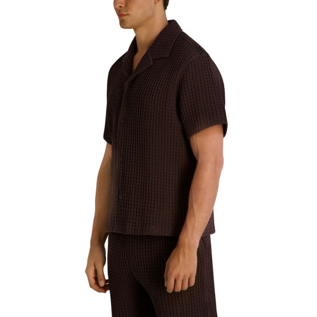 Karl Lagerfeld Paris Men's Camp Collared Textured Short-Sleeve Woven Shirt