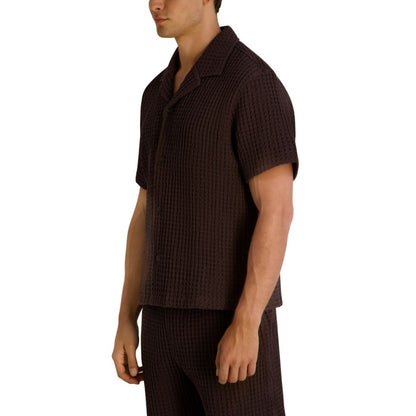 Karl Lagerfeld Paris Men's Camp Collared Textured Short-Sleeve Woven Shirt