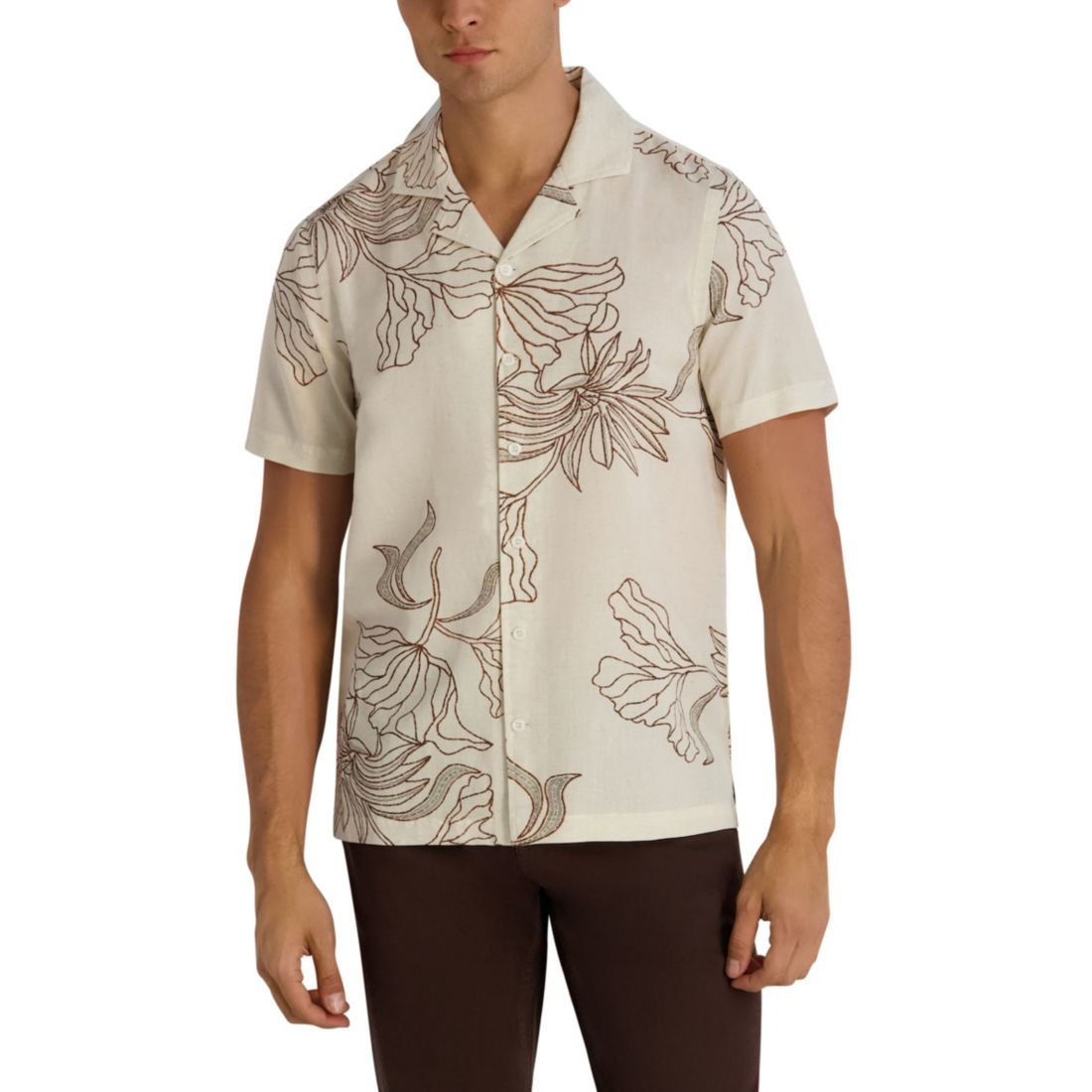 Karl Lagerfeld Paris Men's Regular-Fit Short-Sleeve Printed Floral Shirt