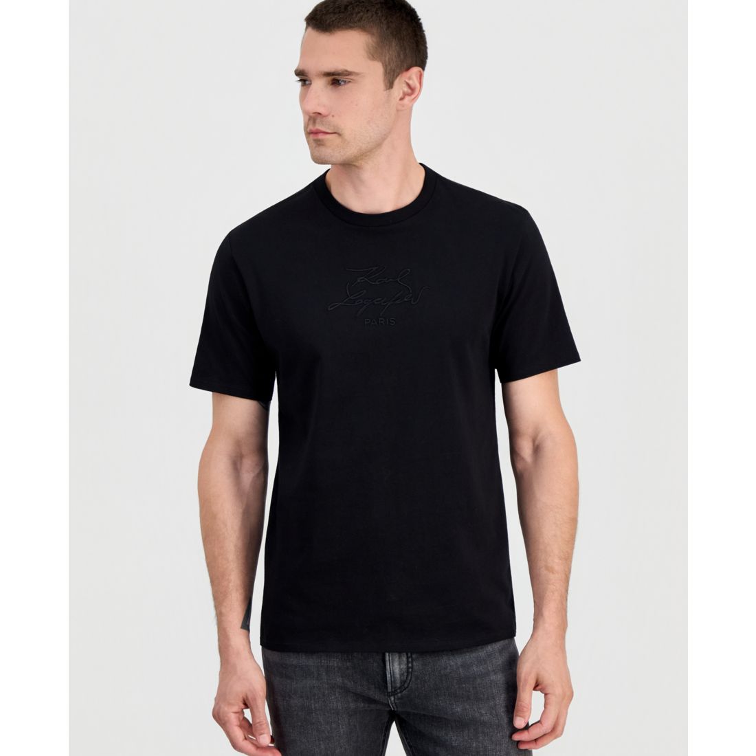 Karl Lagerfeld Paris Men's Embroidered Logo Cotton Crewneck T-Shirt