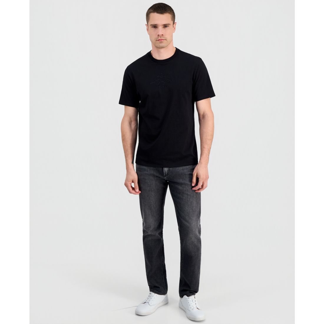 Karl Lagerfeld Paris Men's Embroidered Logo Cotton Crewneck T-Shirt