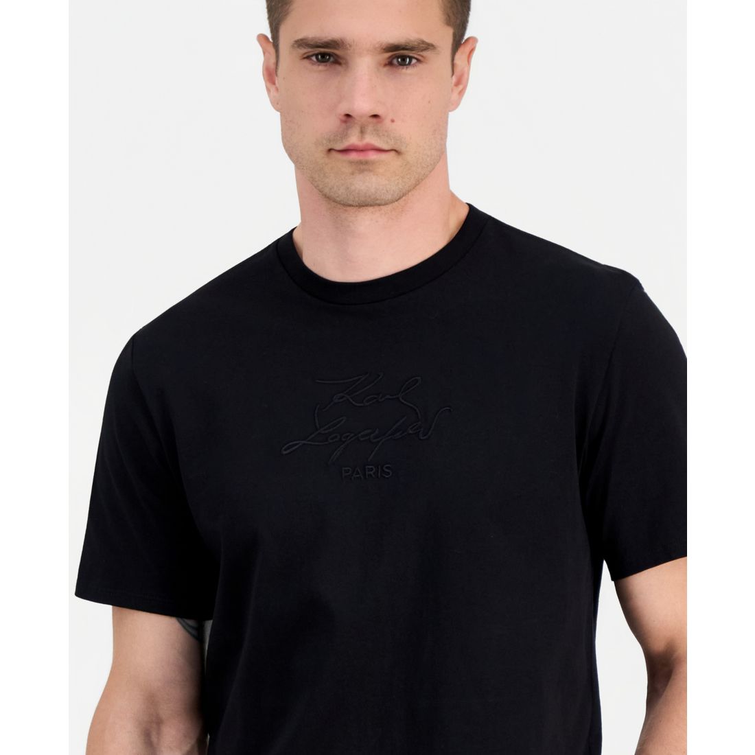 Karl Lagerfeld Paris Men's Embroidered Logo Cotton Crewneck T-Shirt