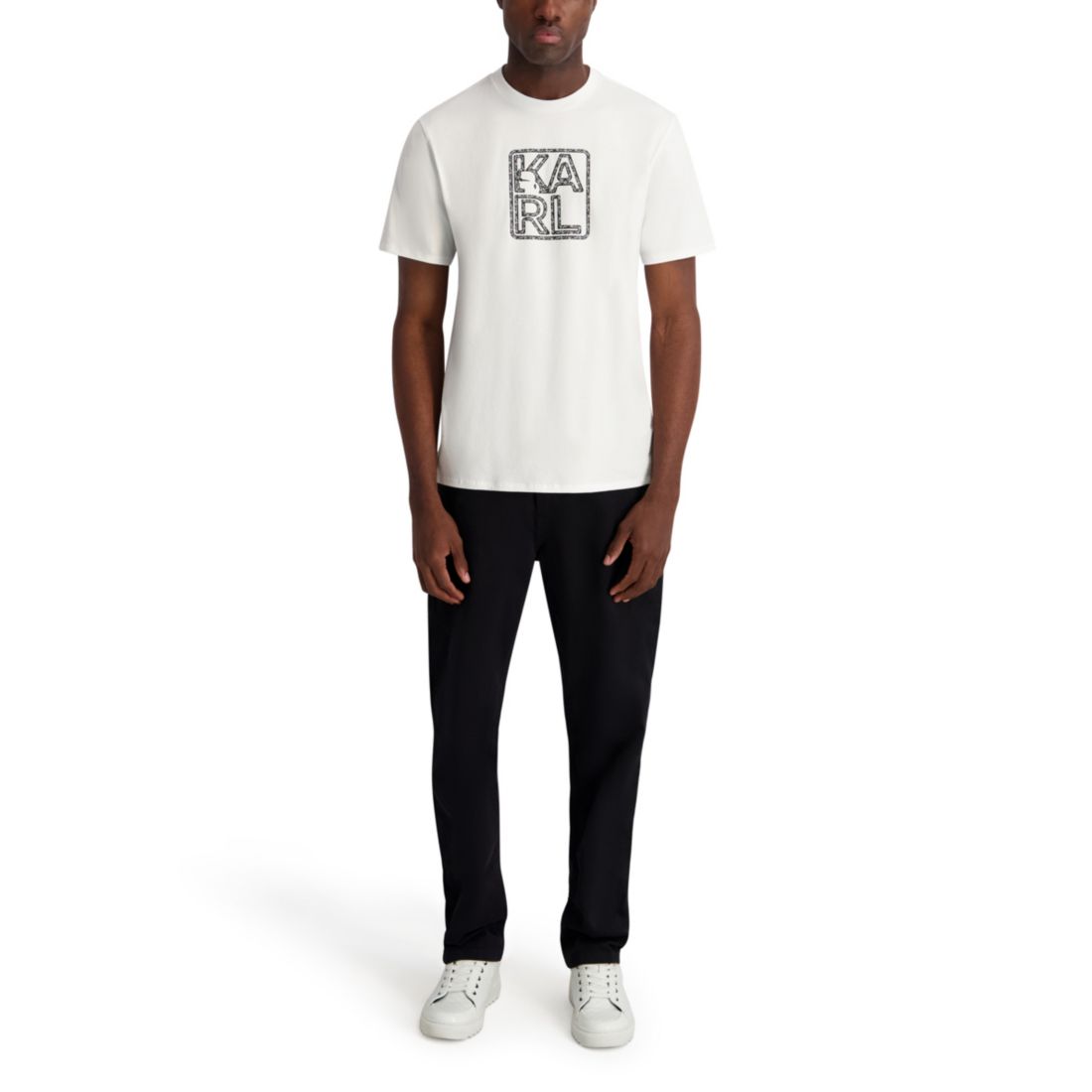 Karl Lagerfeld Paris Men's Solid Logo Tape Crewneck T-Shirt