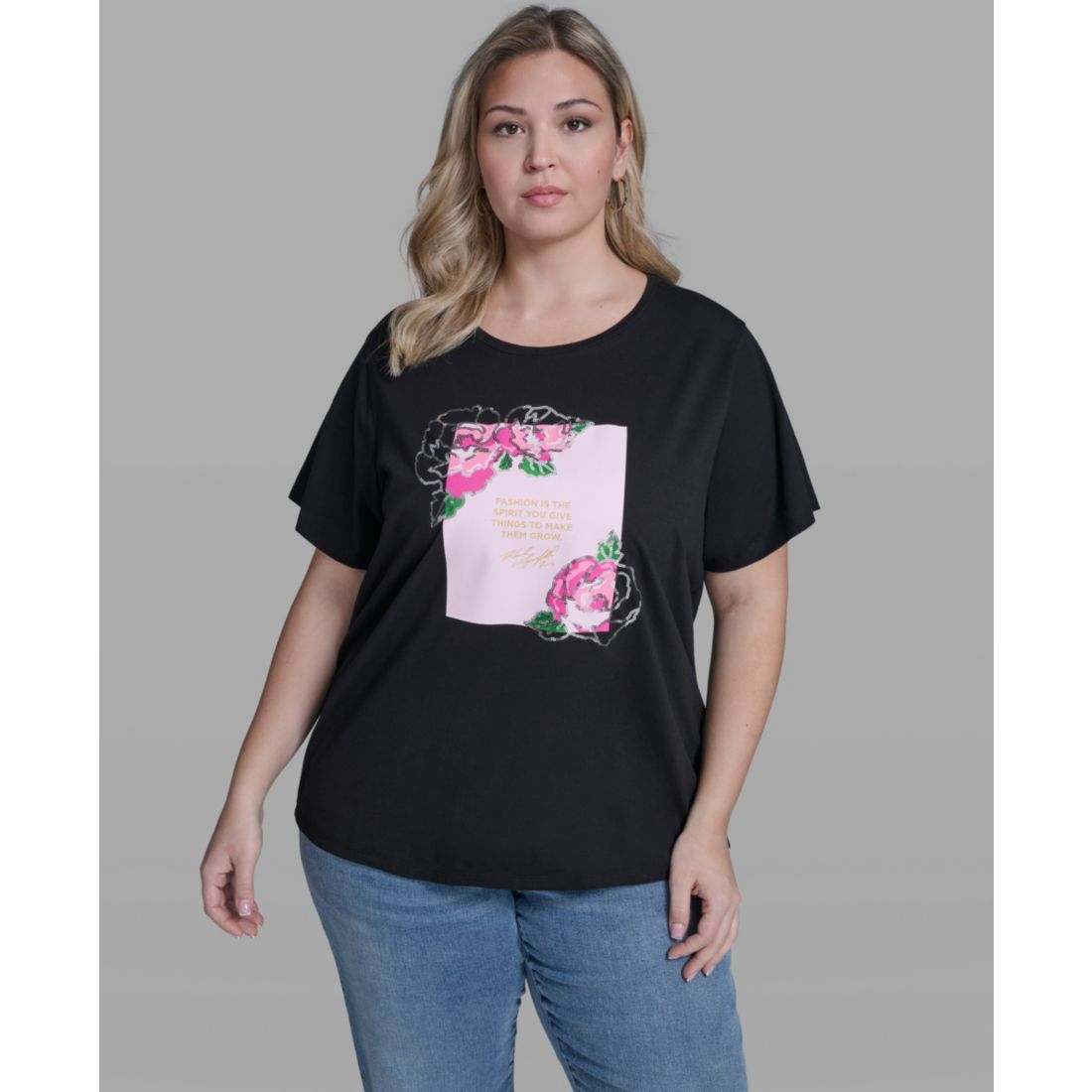 Karl Lagerfeld Paris Plus Size Short-Sleeve Crew Neck Top