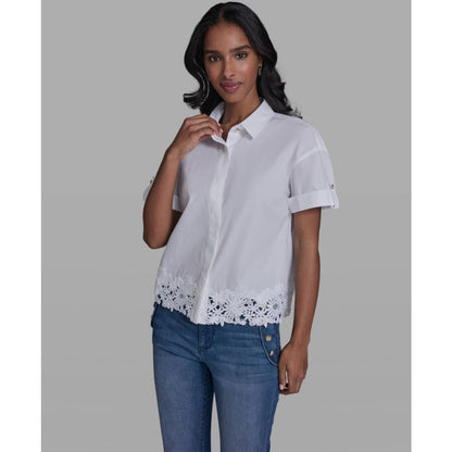 Karl Lagerfeld Paris Women's Collared Short-Sleeve Blouse