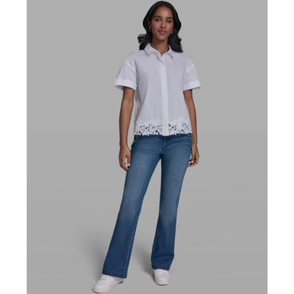 Karl Lagerfeld Paris Women's Collared Short-Sleeve Blouse