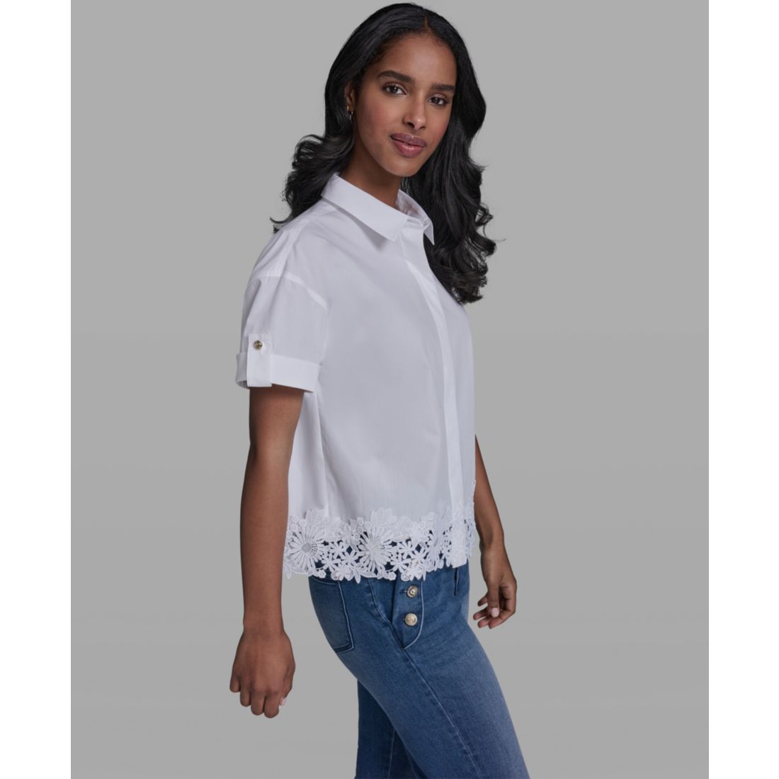 Karl Lagerfeld Paris Women's Collared Short-Sleeve Blouse
