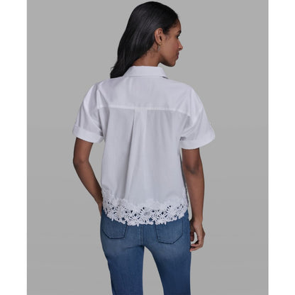 Karl Lagerfeld Paris Women's Collared Short-Sleeve Blouse