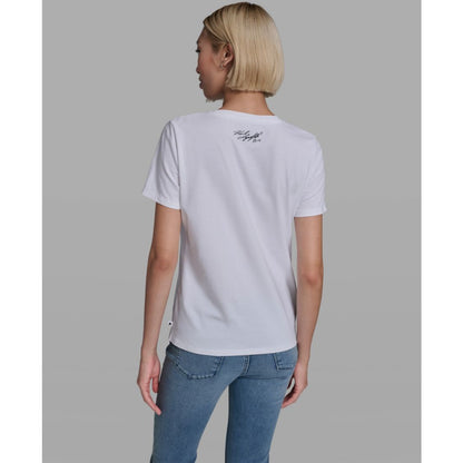 Karl Lagerfeld Paris Women's Rose Print Crew Neck T-Shirt