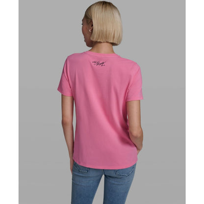 Karl Lagerfeld Paris Women's Rose Print Crew Neck T-Shirt