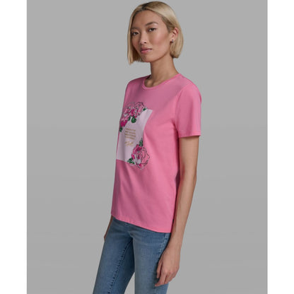 Karl Lagerfeld Paris Women's Rose Print Crew Neck T-Shirt