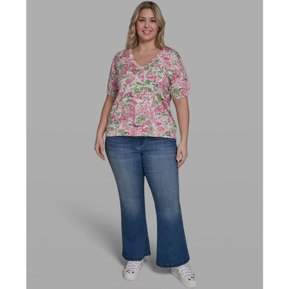 Karl Lagerfeld Paris Plus Size Floral Printed V-Neck Top