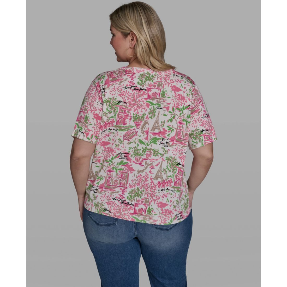 Karl Lagerfeld Paris Plus Size Floral Printed V-Neck Top