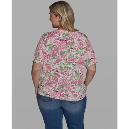 Karl Lagerfeld Paris Plus Size Floral Printed V-Neck Top