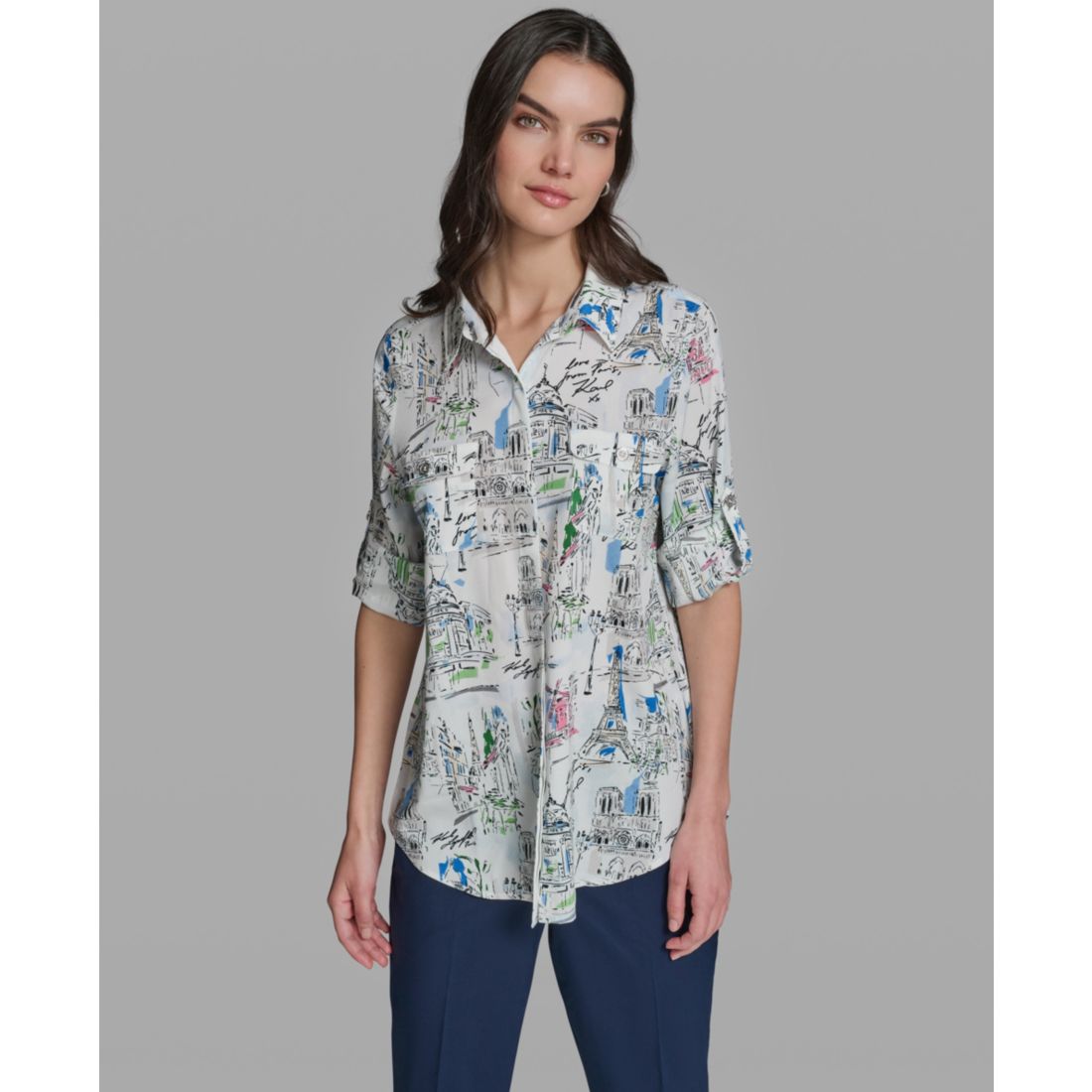 Karl Lagerfeld Paris Women's Long-Sleeve Collared Shirt