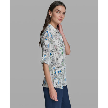 Karl Lagerfeld Paris Women's Long-Sleeve Collared Shirt