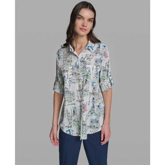 Karl Lagerfeld Paris Women's Long-Sleeve Collared Shirt