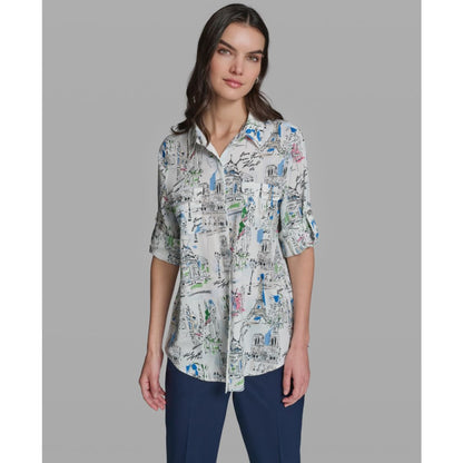 Karl Lagerfeld Paris Women's Long-Sleeve Collared Shirt