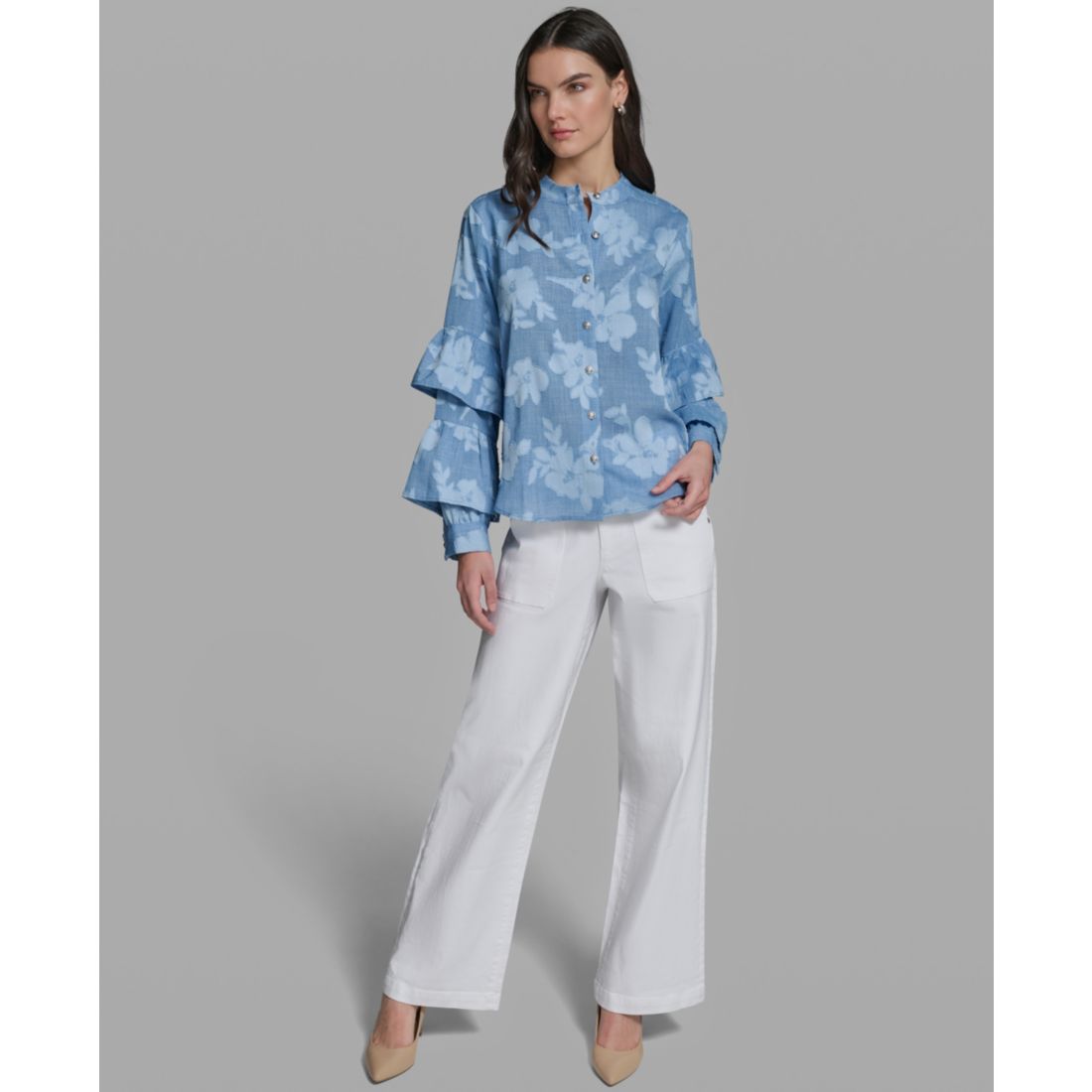 Karl Lagerfeld Paris Women's Long-Sleeve Mock Neck Shirt