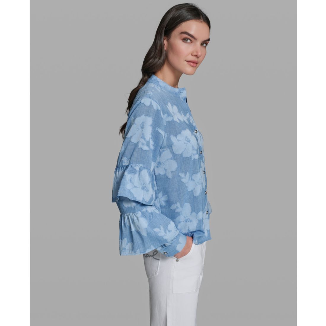 Karl Lagerfeld Paris Women's Long-Sleeve Mock Neck Shirt