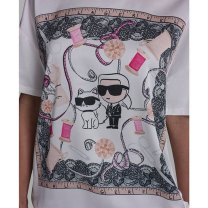 Karl Lagerfeld Paris Women's Karl & Choupette Frame Side Tie Crew Neck T-Shirt