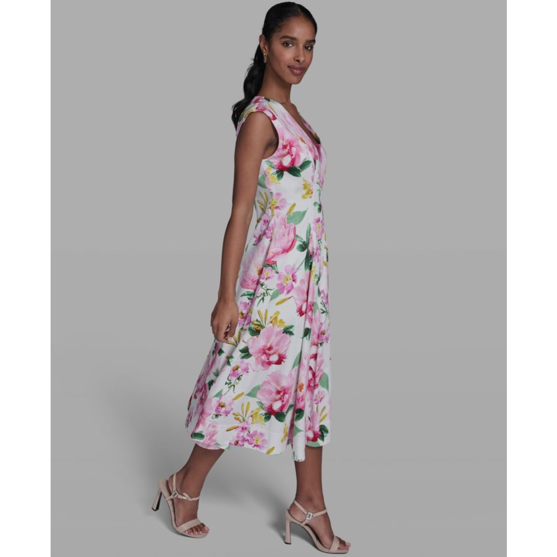 Karl Lagerfeld Paris Women's Placed Floral V-Neck Midi Dress